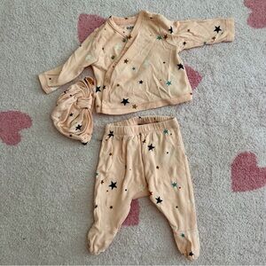 Kimono top, footed bottoms and turban Star Patterned Baby 3 piece Set